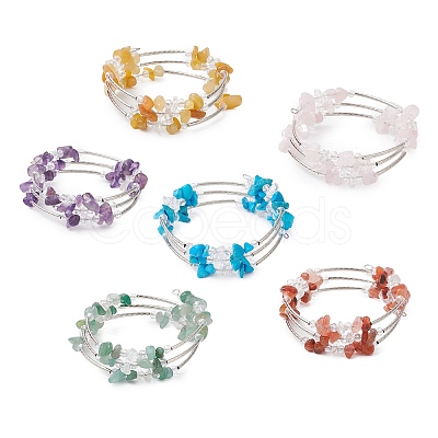 Natural Mixed Stone Chip & Glass & Brass Tube Beaded Bangles for Women BJEW-JB11265-1