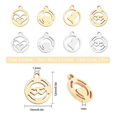 16Pcs 4 Styles 304 Stainless Steel Charms STAS-SC0002-65-1