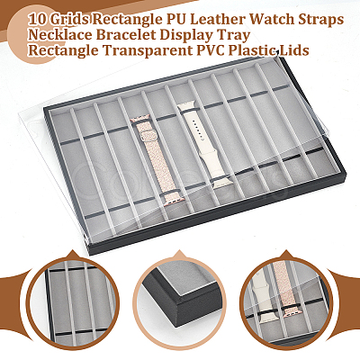 10 Grids Rectangle PU Leather Watch Straps Necklace Bracelet Display Tray ODIS-NB0001-38A-1
