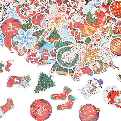 1 Bag Christmas Theme Paper Self-Adhesive Stickers DIY-SC0032-88-1