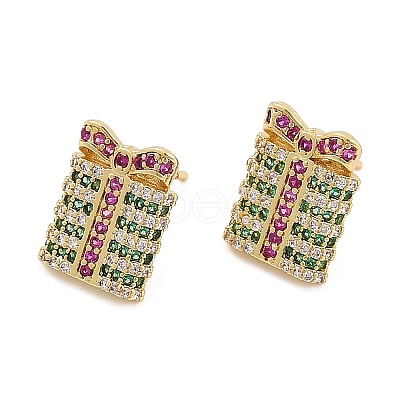Christmas Rack Plating Brass Cubic Zirconia Stud Earrings EJEW-K245-55A-G-1