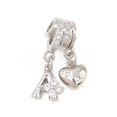 Alphabet Brass Micro Pave Clear Cubic Zirconia Pendants KK-Z151-20P-1