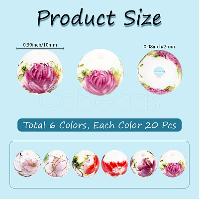 Handmade Flower Printed Porcelain Ceramic Beads PORC-LT0001-12B-1