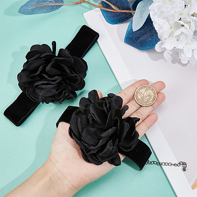 Gothic Cloth Flower Cord Bracelet & Choker Necklace NJEW-CP0001-04A-1