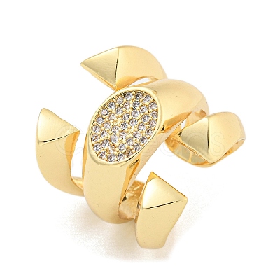 Oval Clear Cubic Zirconia Open Cuff Ring RJEW-L121-039G-1
