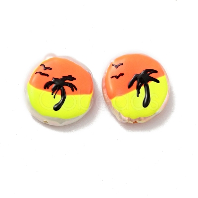 Flat Round Enamel Natural Cultured Freshwater Pearl Beads BSHE-G028-01C-1