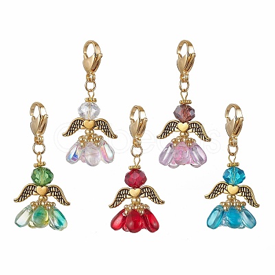 Alloy Glass Flowers Pendant Decorations HJEW-MZ00207-1