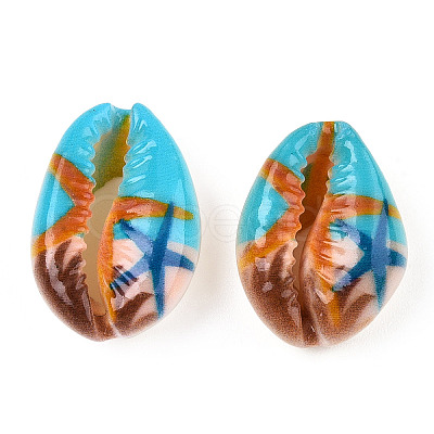 Printed Cowrie Shell Beads X-SSHEL-T013-01C-1