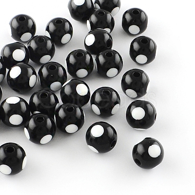 Dot Pattern Opaque Acrylic Beads SACR-R883-12mm-01-1