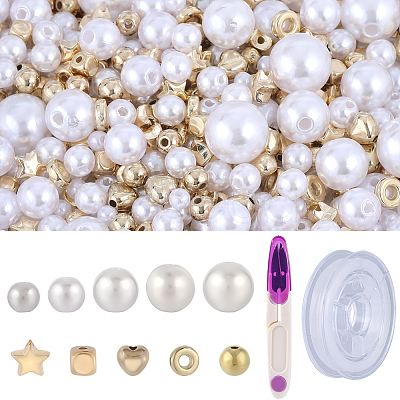DIY Heart & Star & Imitation Pearl Plastic Stretch Bracelet Making Kit DIY-SC0025-70-1