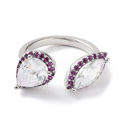 Horse Eye & Teardrop Rack Plating Brass Micro Pave Cubic Zirconia Open Rings RJEW-D020-08P-1