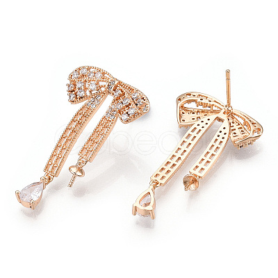 Brass Micro Pave Clear Cubic Zirconia Stud Earring Findings KK-S356-666G-NF-1