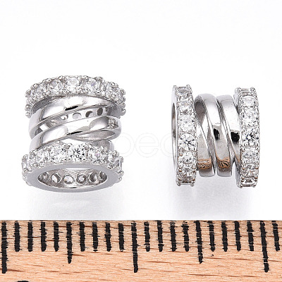 Rhodium Plated 925 Sterling Silver Micro Pave Cubic Zirconia Beads STER-T004-91P-1