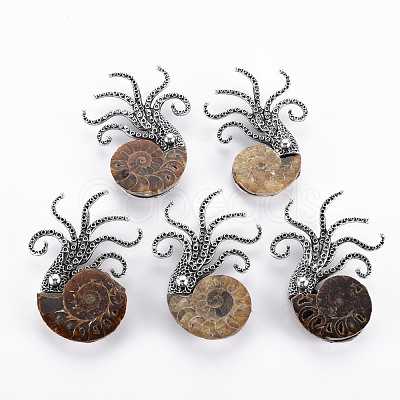 Octopus Shape Natural Conch Shell Fossil Brooch Pin G-N333-013-RS-1