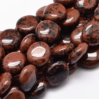 Flat Round Natural Mahogany Obsidian Bead Strands G-L291-14-1