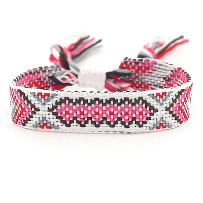 Ethnic Style Polyester Flat with Rhombus Cord Bracelets for Women PW-WG4378C-02-1