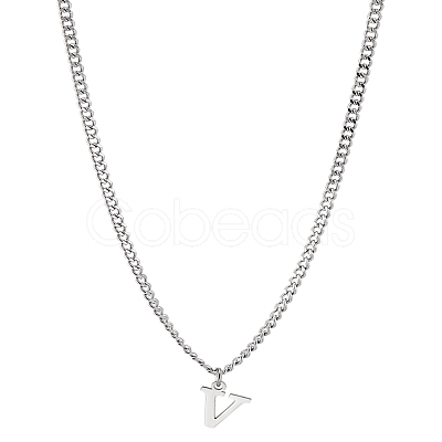 1Pc 304 Stainless Steel Letter Pendant Necklaces NJEW-LP0001-33V-P-1