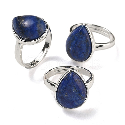 Natural Lapis Lazuli Teardrop Adjustable Rings RJEW-K371-08S-09-1