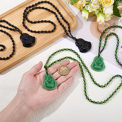 4Pcs 2 Colors Glass Buddha Pendant Necklaces NJEW-ME0001-04-1