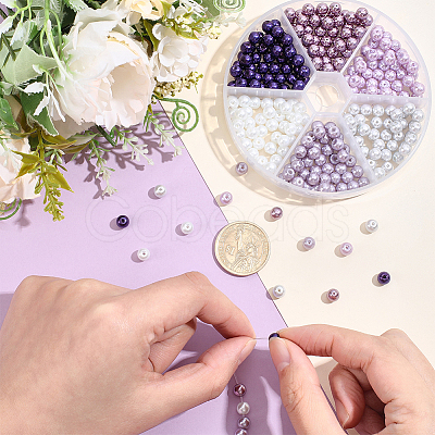 330Pcs 6 Colors Baking Paint Pearlized Glass Pearl Bead Strands HY-PA0001-05-1