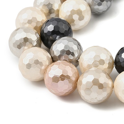 Faceted Round Shell Pearl Beads Strands BSHE-XCP0001-24B-01-1