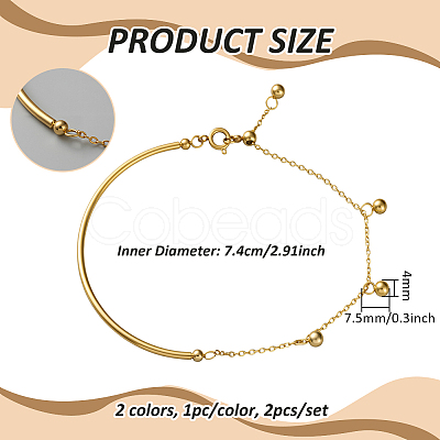 2Pcs 2 Colors Stainless Steel Cable Chain Link Bracelets BJEW-GO0002-02-1