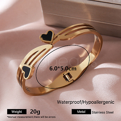 Vintage 304 Stainless Steel Black Enamel Open Hinged Cuff Bangles for Women ST0887-1-1