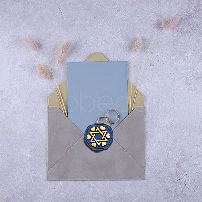 Hexagon Golden Tone Brass Wax Seal Stamp with Wood Handle AJEW-WH0375-0003-1