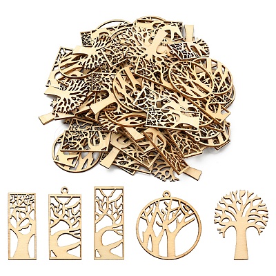 100Pcs Wood Pendants WOOD-CJ0001-62-1
