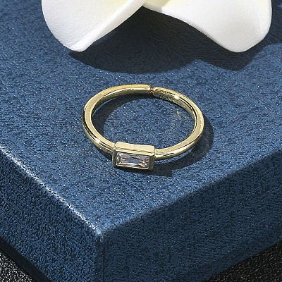 Rectangle Brass with Glass Cuff Rings for Women RJEW-Z111-05G-07-1