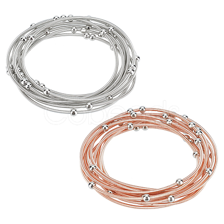 20Pcs 2 Colors Stainless Steel Satellite Chains Stretch Bracelets Set for Women BJEW-UN0001-35-1