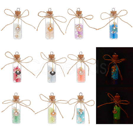 Luminous Beaded in Glass Bottle Pendant Decorations HJEW-AB00276-1