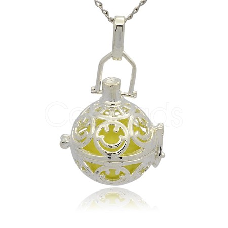 Silver Color Plated Brass Hollow Round Cage Pendants KK-J216-15S-1