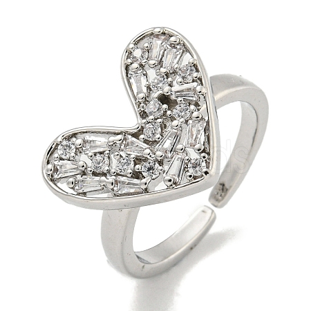Heart Brass Micro Pave Cubic Zirconia Open Cuff Ring for Women RJEW-E296-05P-1