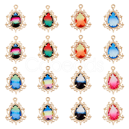 16Pcs 8 Colors Golden Tone Brass Pendants GLAA-DC0001-16-1