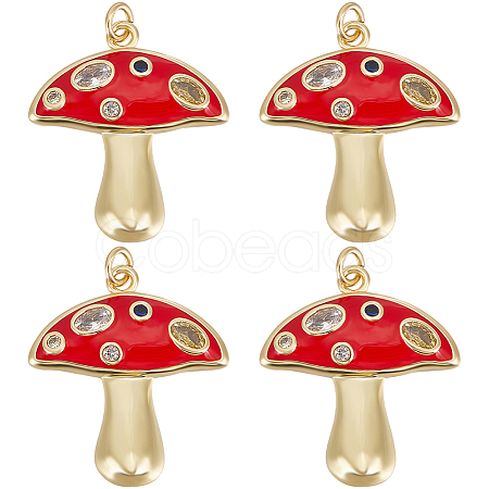 6Pcs Autumn Theme Real 18K Gold Plated Brass Micro Pave Cubic Zirconia Pendants ZIRC-BBC0002-34-1