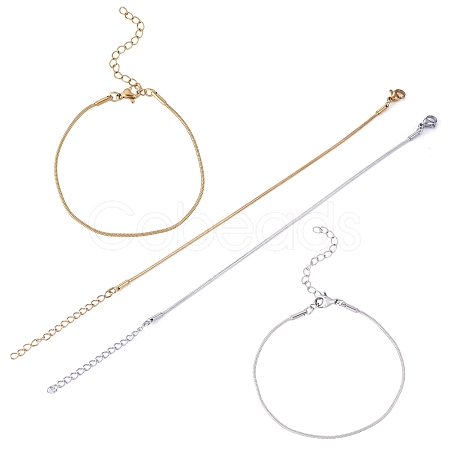 2Pcs 2 Colors 304 Stainless Steel Snake Chain Bracelets for Women BJEW-TADJ0001-02-1