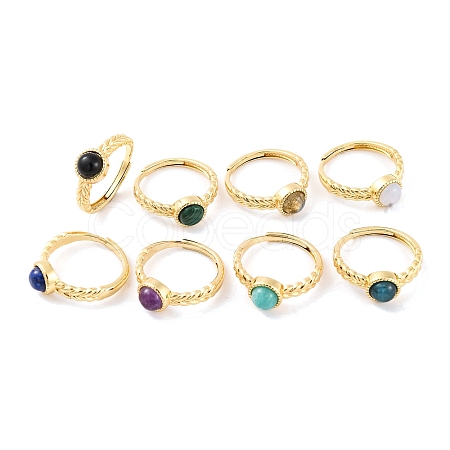 Round Natural Mixed Stone Adjustable Rings RJEW-Q817-03G-1