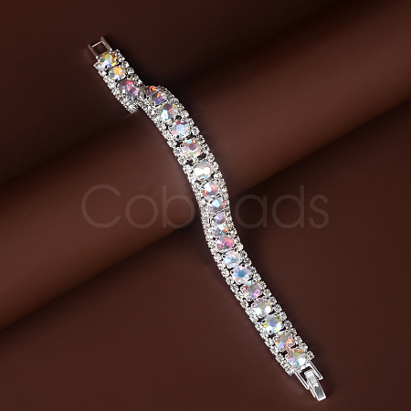 Square Alloy Rhinestone Cup Chain Bracelets for Women WG1D83C-09-1