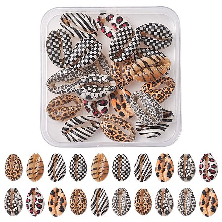 Printed Natural Cowrie Shell Beads SHEL-YW0001-02-1