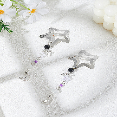 2Pcs Star Alloy & Acrylic & Iron Snap Hair Clips PHAR-LP0001-03-1