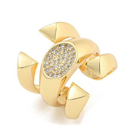 Oval Clear Cubic Zirconia Open Cuff Ring RJEW-L121-039G-1
