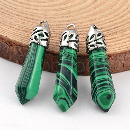 Bullet Malachite Pointed Pendants X-G-E332-C19-1