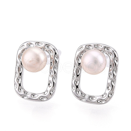 Brass Natural Pearl Stud Earrings PEAR-N020-05U-1