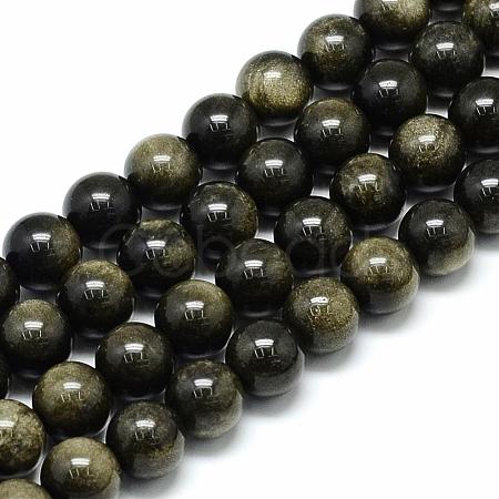 Natural Golden Sheen Obsidian Beads Strands G-S150-20-10mm-1