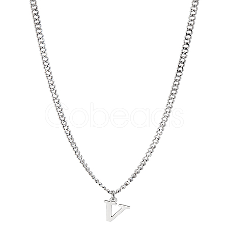 1Pc 304 Stainless Steel Letter Pendant Necklaces NJEW-LP0001-33V-P-1