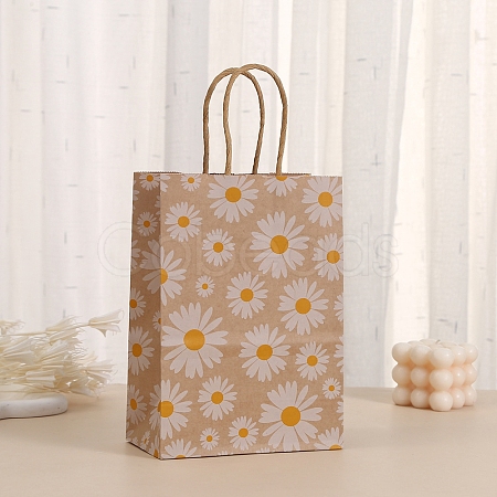 Daisy Flower Printed Paper Gift Tote Bags with Handles PW-WG2A41C-01-1