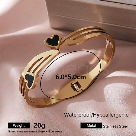 Vintage 304 Stainless Steel Black Enamel Open Hinged Cuff Bangles for Women ST0887-1-1
