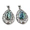 Natural Paua Shell/Abalone Shell Pendants, Antique Silver Plated Alloy Teardrop Charms, Colorful, 49.5x33x9mm, Hole: 7.5x6.5mm