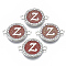 Alloy Enamel Links Connectors, with Crystal Rhinestones, Flat Round with Letter, Silver Color Plated, Letter.Z, 22x16x2mm, Hole: 1.8mm